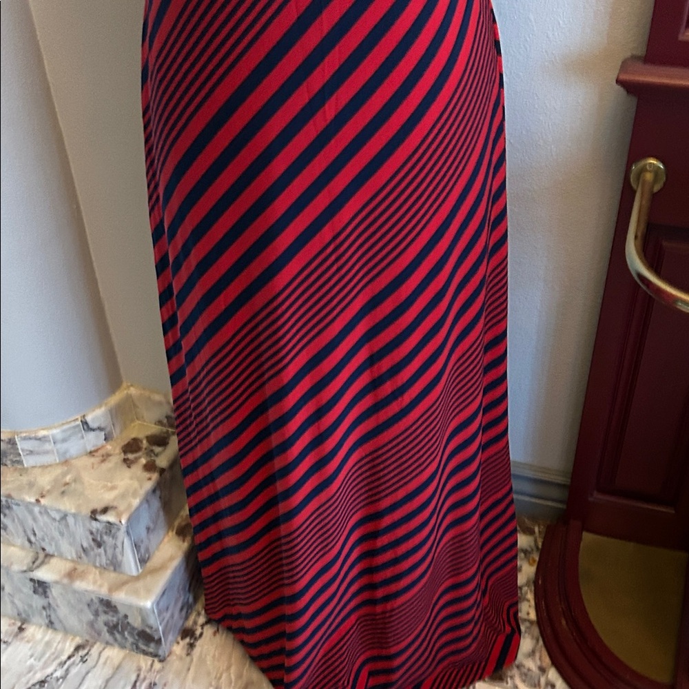 Ralph Lauren Red and Navy Striped Maxi Dress - Picture 4 of 10